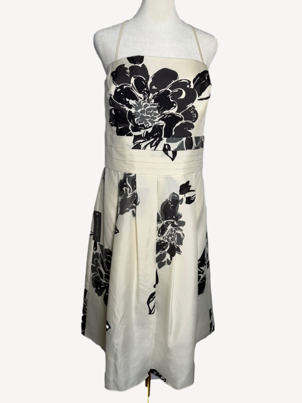NEW Ann Taylor Silk Ivory Black Floral Cocktail Dress Size 16 Removeable Straps